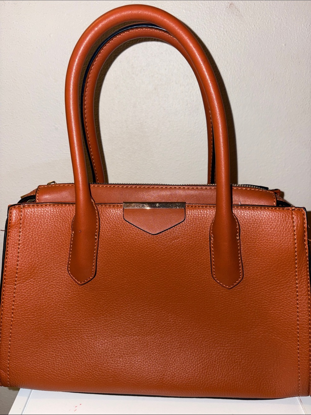 Classic Structured Satchel Handbag in Burnt Orange with crossbody strap
